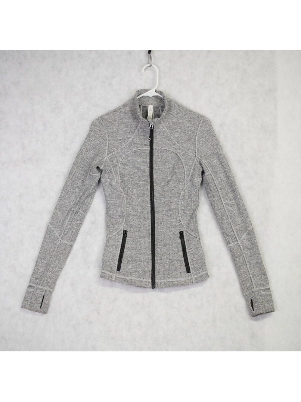 Lululemon Athletica Define Jacket Womens Sz 4 Gray Herringbone Thumbholes Slim